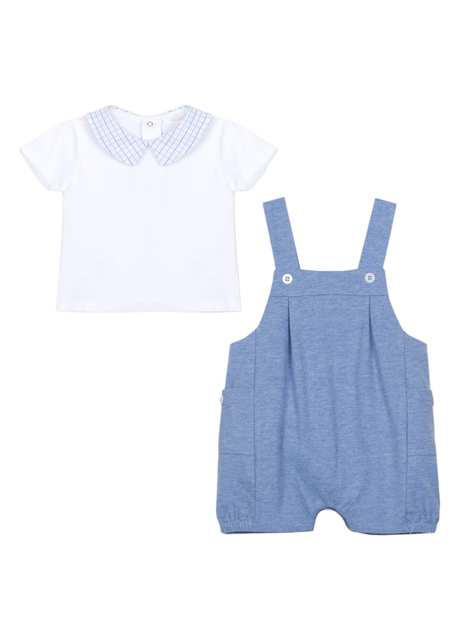 Blue Coverall and White Short Sleeve T-shirt Men's Baby 2 Set