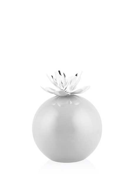 Silver Plated Magnolia Flower Detailed Glass Decorative Object