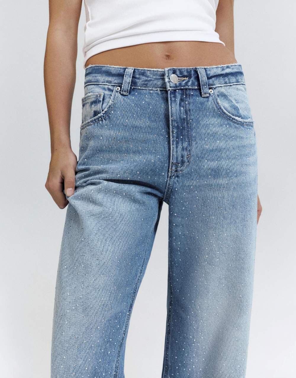 Straight-leg baggy jeans with rhinestones — Product image 22 of 38