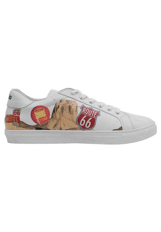 Men Vegan Leather White Sneakers - Route 66 Design — صورة المنتج 6 من 8