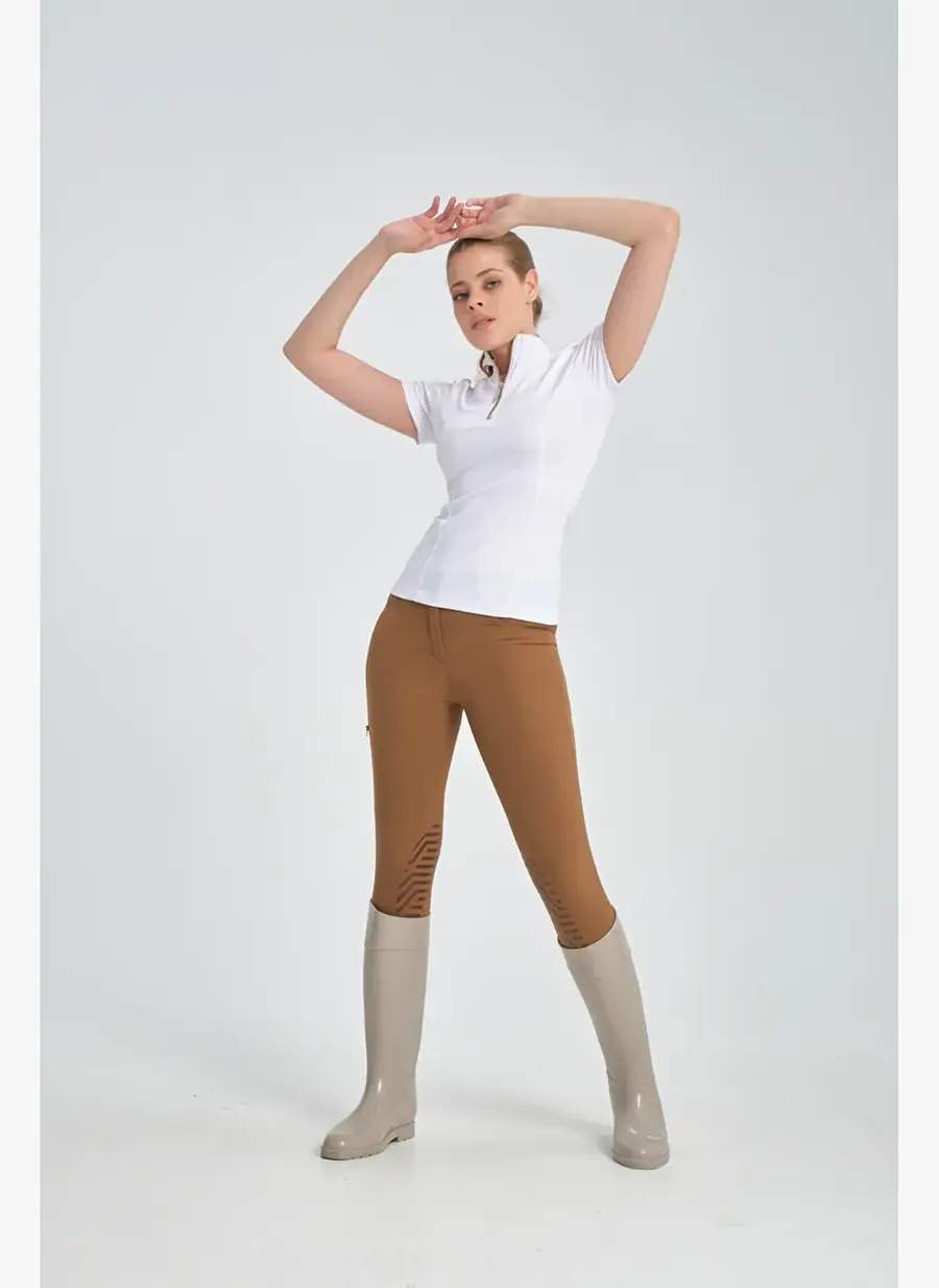 Beyaz Renk Kisa Kollu Fermuarli Binici Kadin T Shirt — Product image 5 of 8