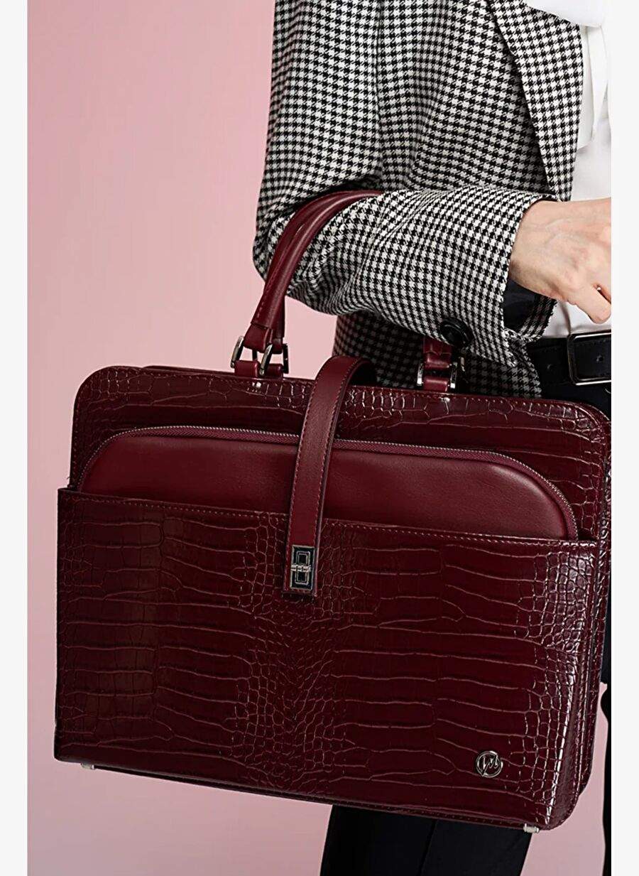 Kadın Evrak Laptop Çantası Kroko Bordo — Product image 6 of 7