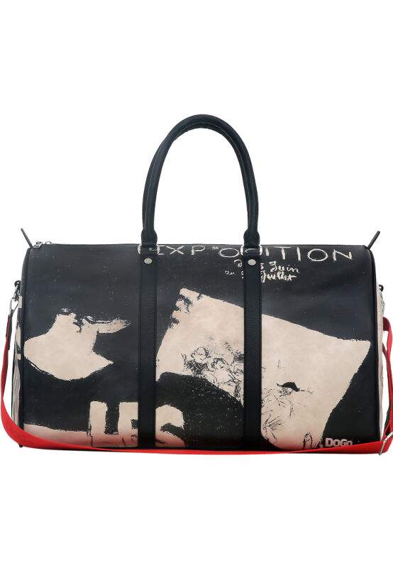 Unisex Vegan Leather Black Duffle Bag - Les Peintres Design — صورة المنتج 4 من 6