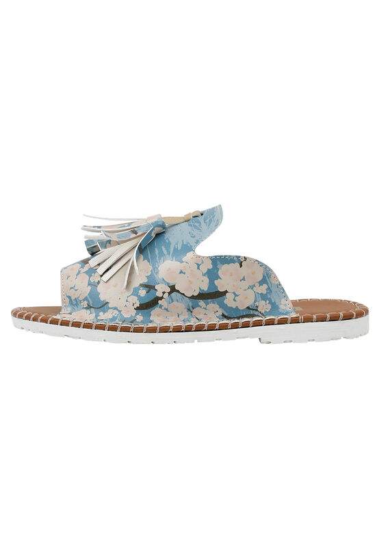 Women Vegan Leather Blue Slippers - Bloom Where You Are Planted Design — Product image 4 of 8