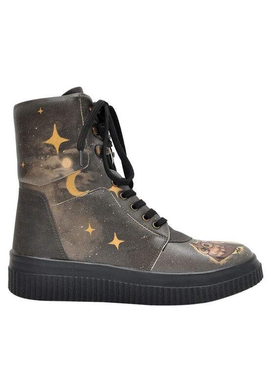 Women Vegan Leather Black Long Boots - Owls Family Design — Product image 4 of 8