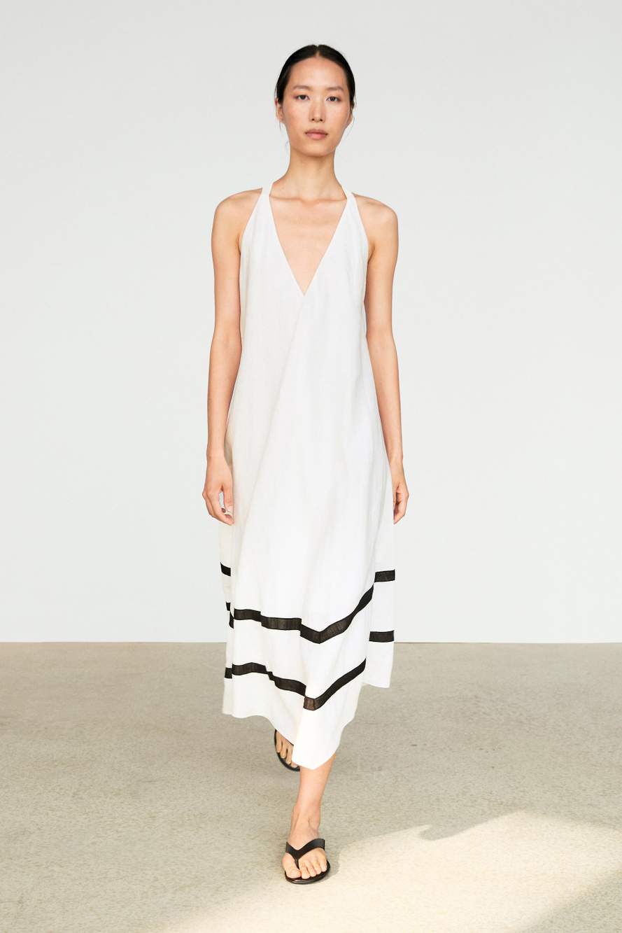 Linen blend midi dress with contrast stripe detail — Product image 10 of 13