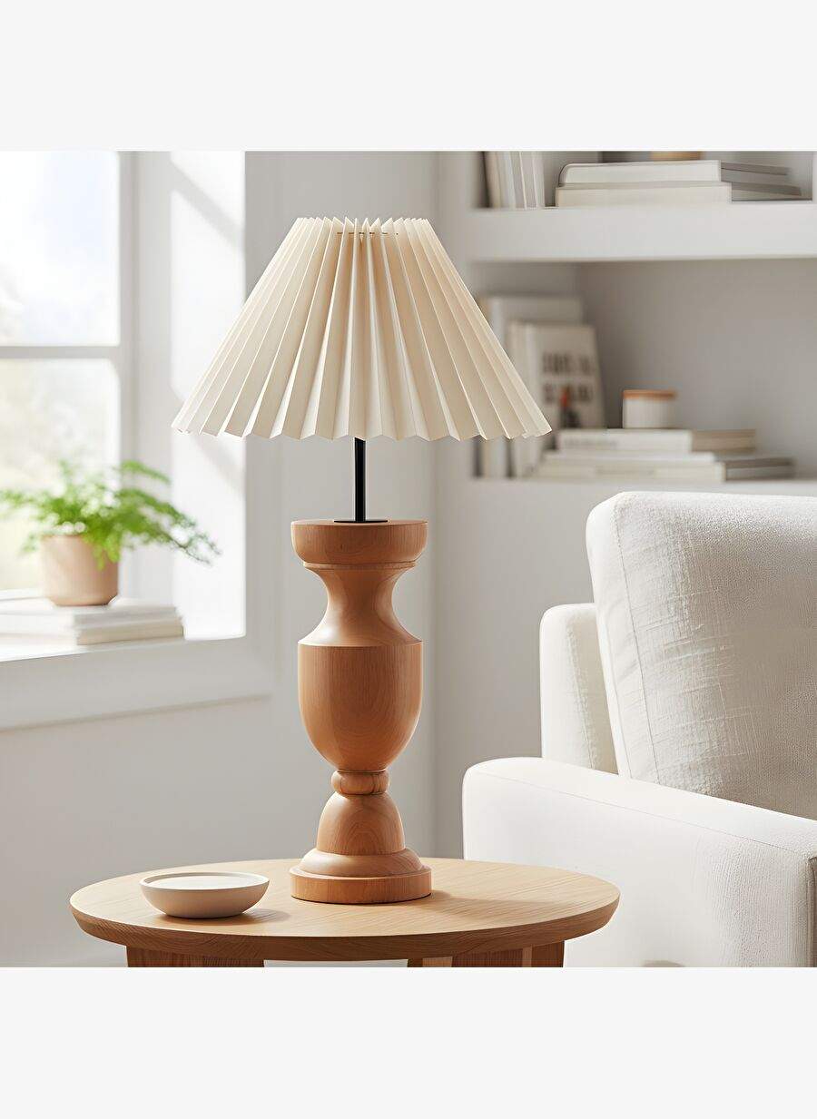 Evara Ahşap Gövde Krem Başlık Dekoratif Abajur — Product image 3 of 6