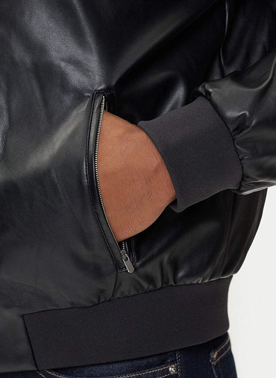 Calvin Klein Jeans Black Male Bomber Classic Fit Leather Jacket Lv04rc407gub1 Ls Faux Leather Bombe — Product image 3 of 5