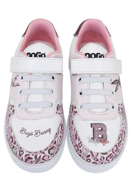 Unisex Kids Vegan Leather Velcro White Sneakers - Warner Bros Looney Tunes B for Bugs Bunny Design — Product image 3 of 9
