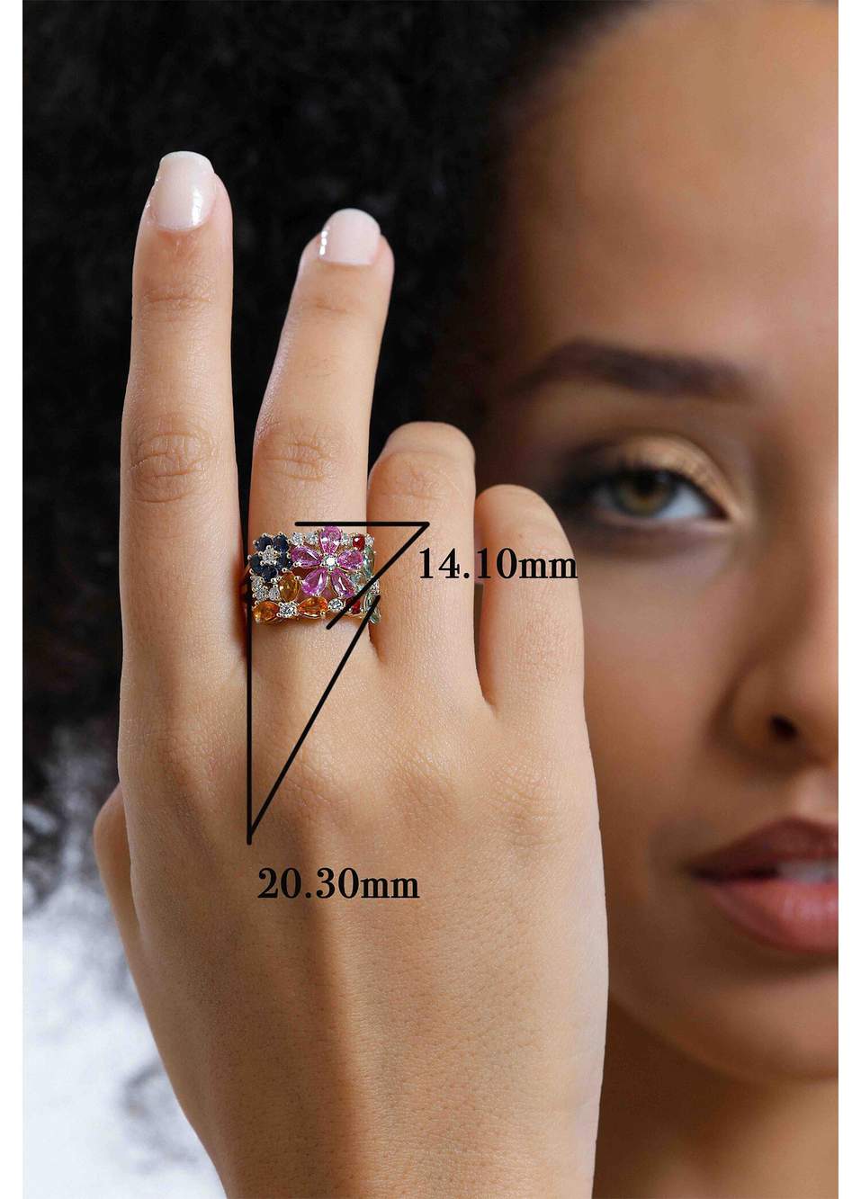 Yuse Rainbow Sapphire ve Pırlanta Taşlı 14 Ayar Altın Kadın Yüzük — Product image 3 of 5