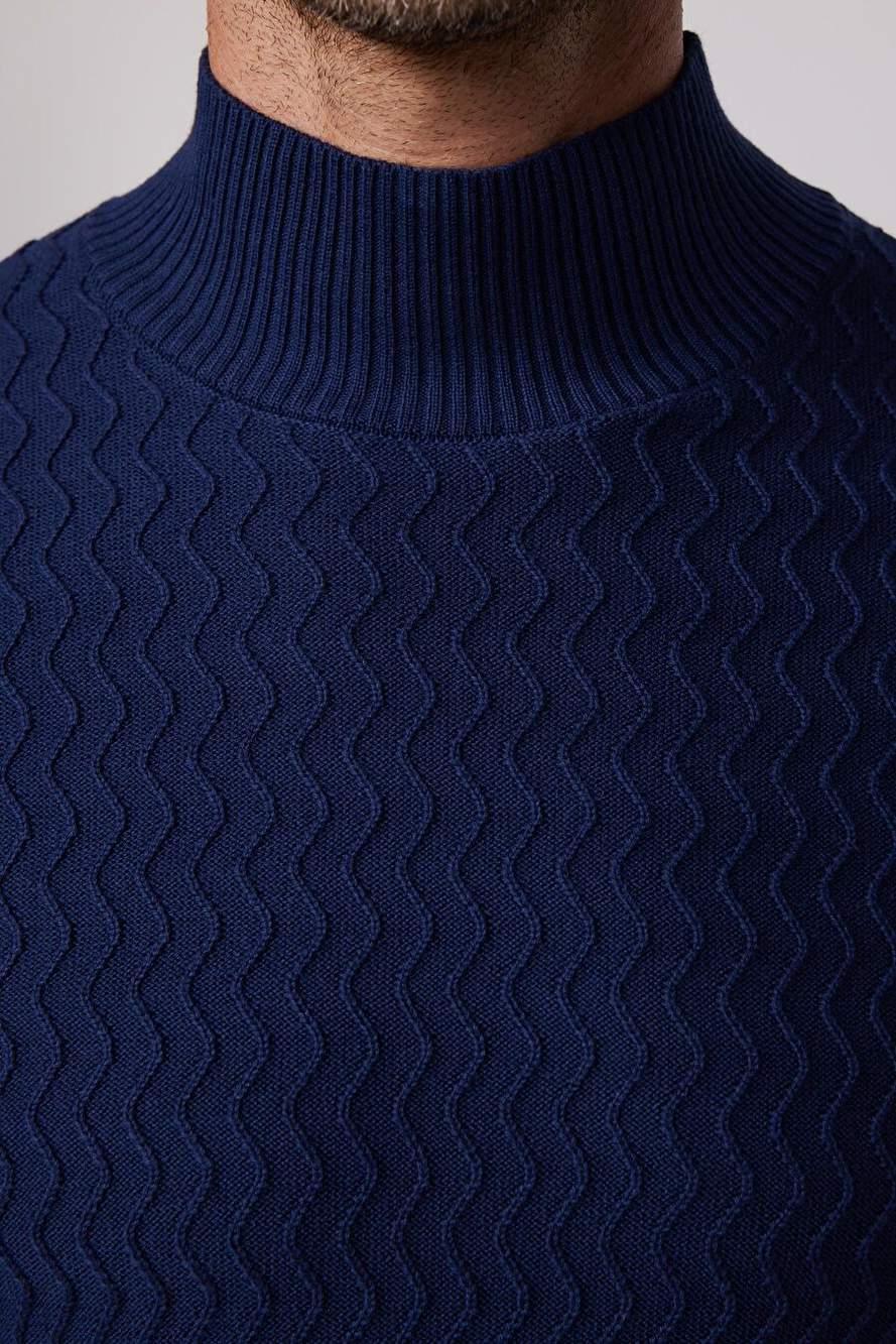 Erkek Slim Fit Dar Kesim Yarım Balıkçı Yaka Desenli Tüylenmeyen Lacivert Triko Kazak — Product image 4 of 5