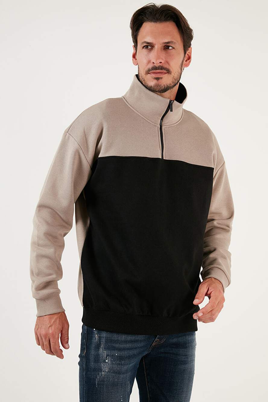 Buratti Regular Fit Zippered Upright Collar With Feathered Soft Chardonnay Winter Sweat Men's SWEAT 5905343 — Product image 3 of 5