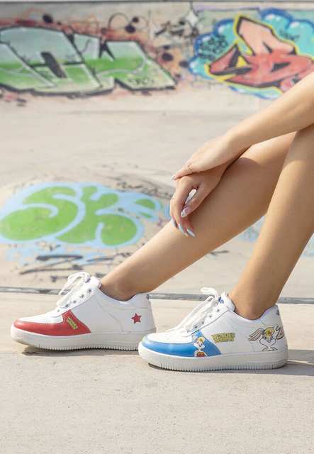 Women Vegan Leather White Sneakers - Warner Bros Wonder Lola Bunny Design