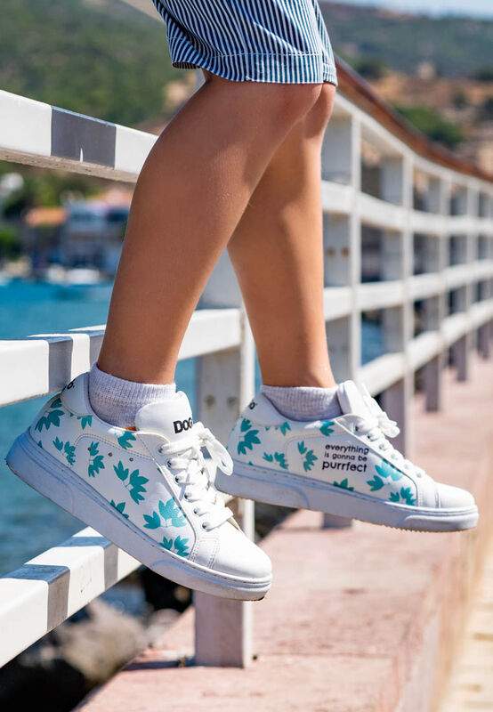 Unisex Kids Vegan Leather White Sneakers - Everything is Gonna Be Purrfect Design — Product image 3 of 10