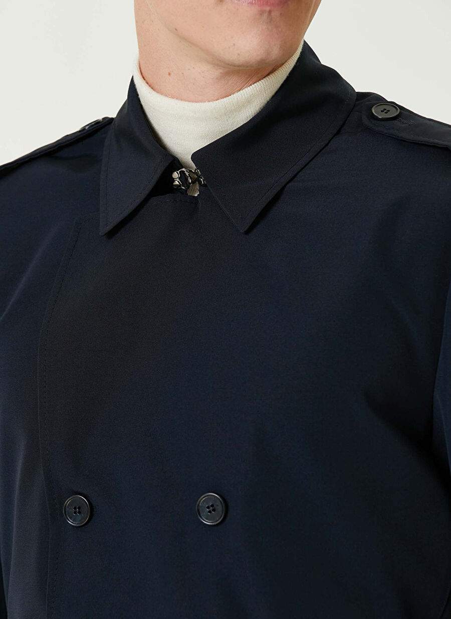 Network Navy Blue Men's Double Breasted Slim Fit Plain Top Coat 1092995 — Product image 7 of 10