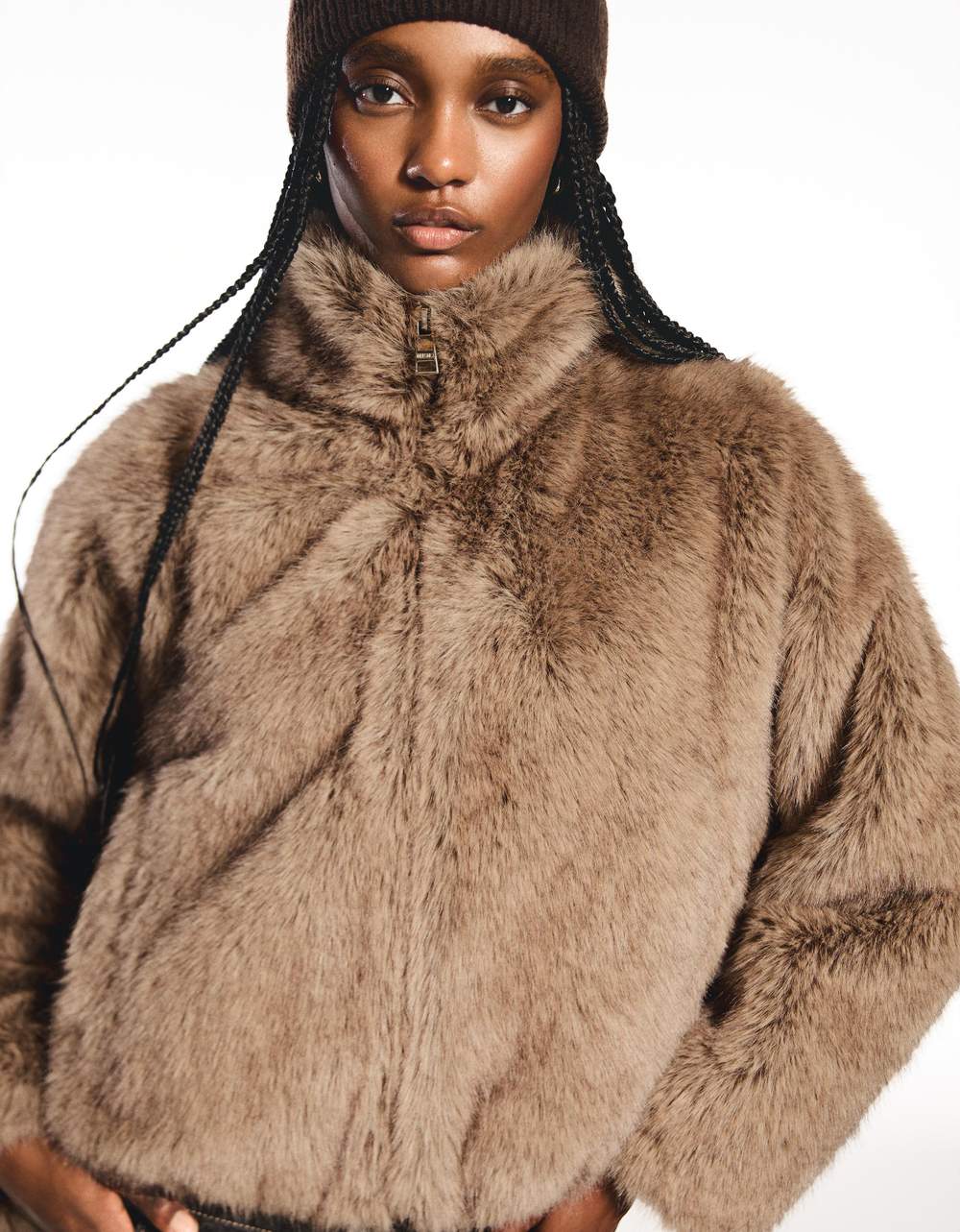 Faux fur funnel neck jacket — صورة المنتج 3 من 8