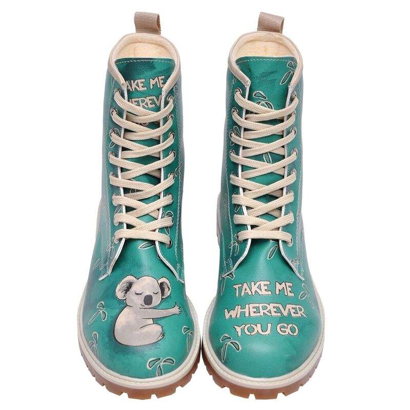 Women Vegan Leather Green Long Boots - Koala Hug Design — Product image 4 of 10