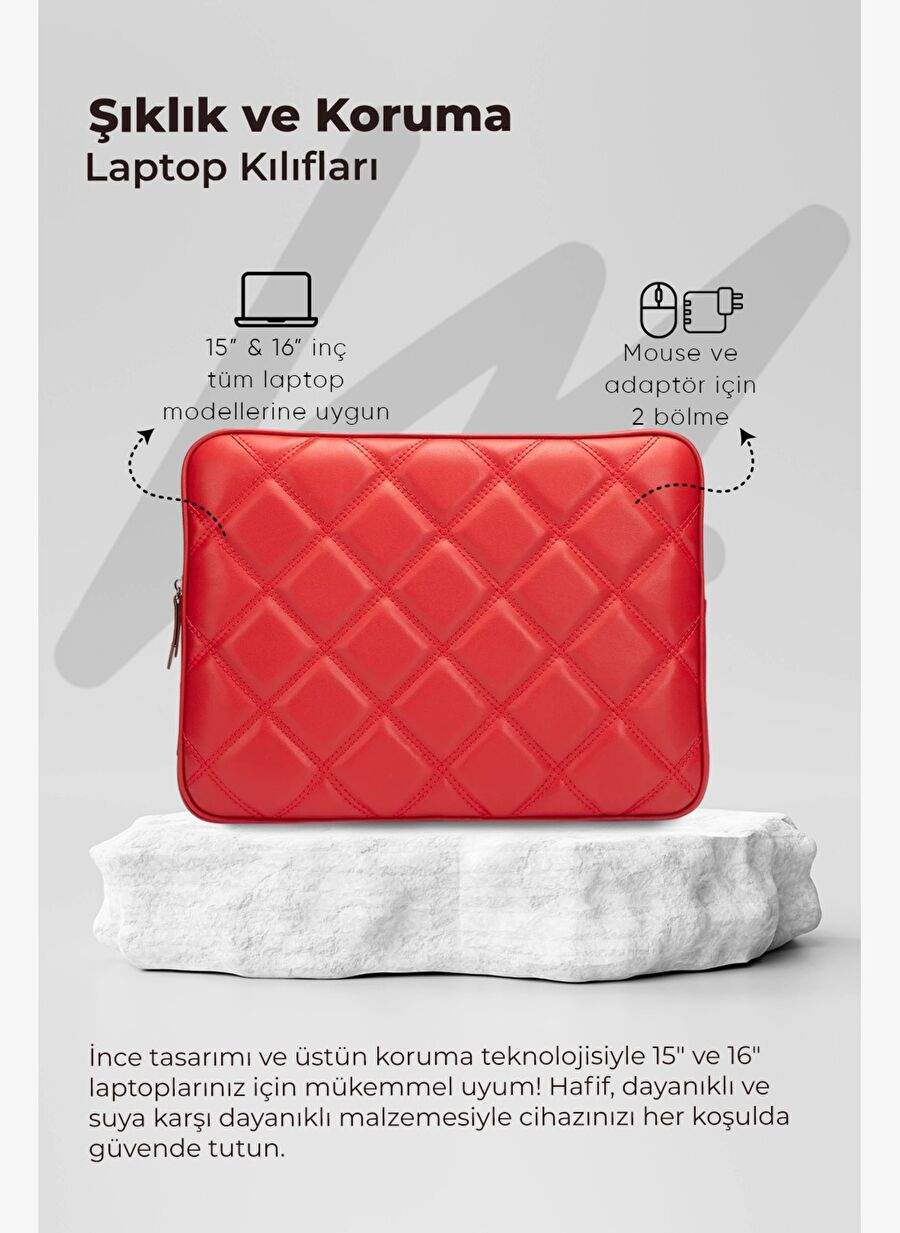 Kapitone Laptop Kılıfı 15" & 16" İnç Kırmızı — Product image 4 of 8