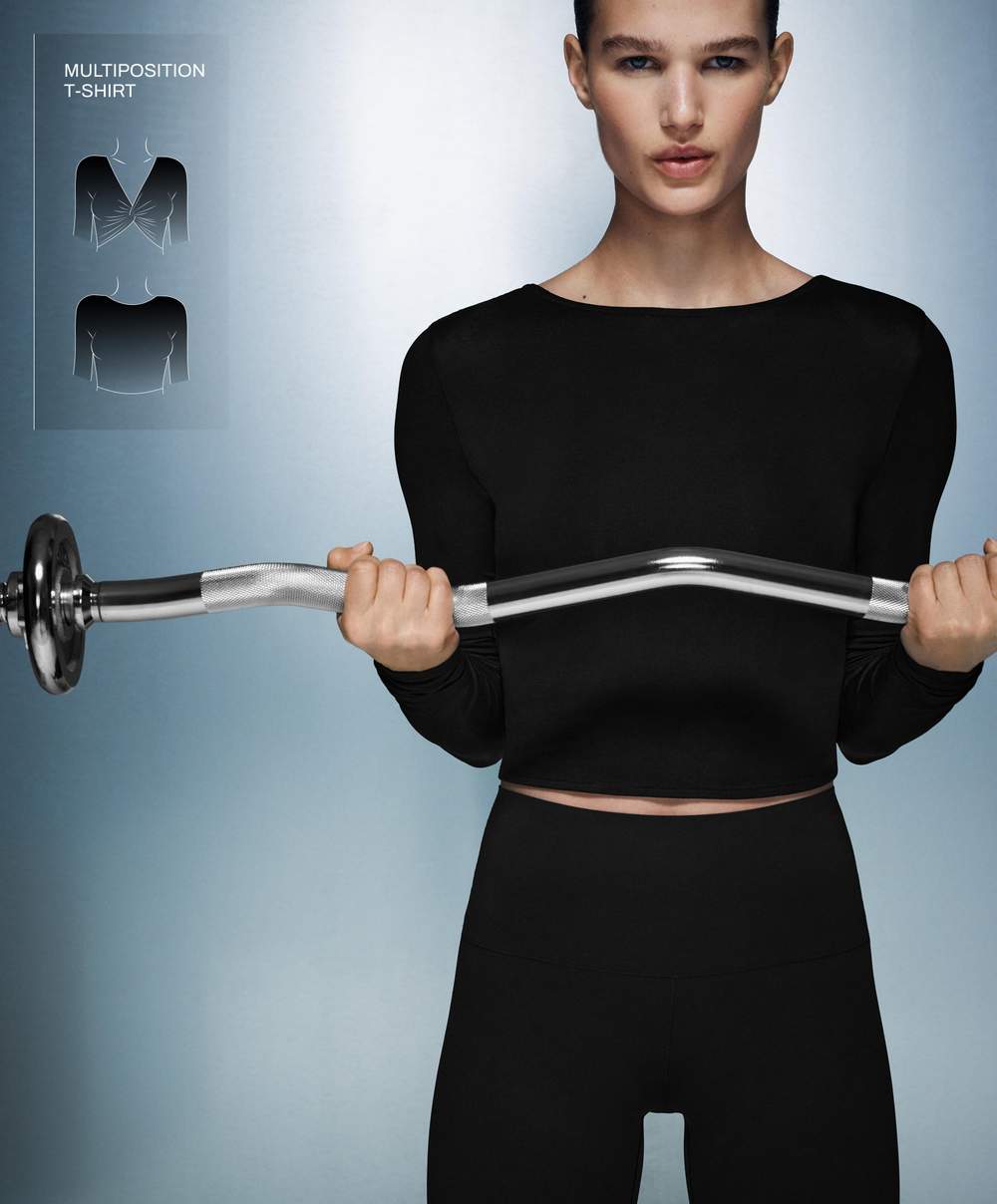 Multi-position long sleeve knotted lyocell blend T-shirt — Product image 10 of 15