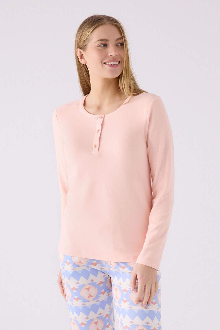 Arnetta Kadın Uzun Kol Pijama Takım AR3098 Somon — Product image 3 of 5