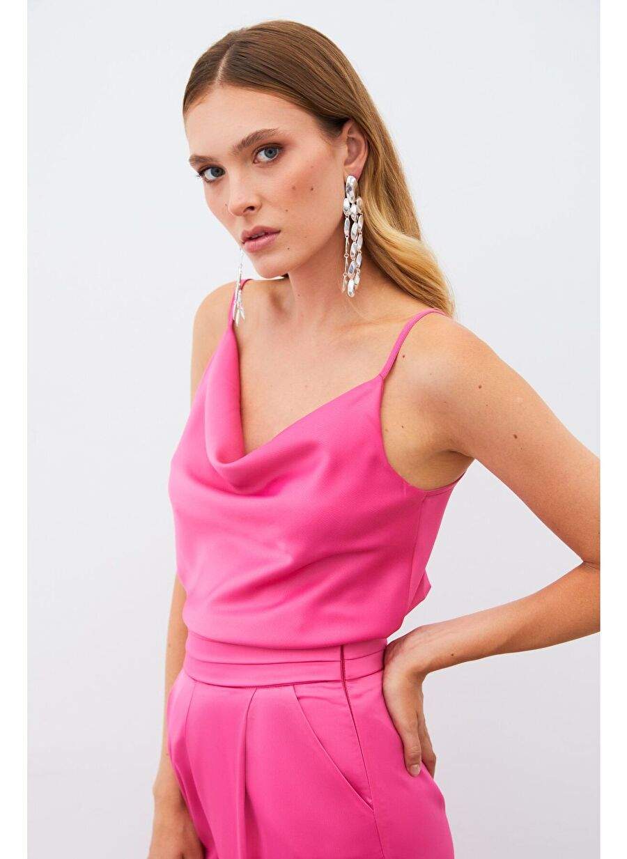 Degaje Collar Satin Bluz - Fushya — Product image 7 of 8