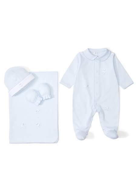 Blue 4 Pieces Embroidered Baby Boy Gift Set