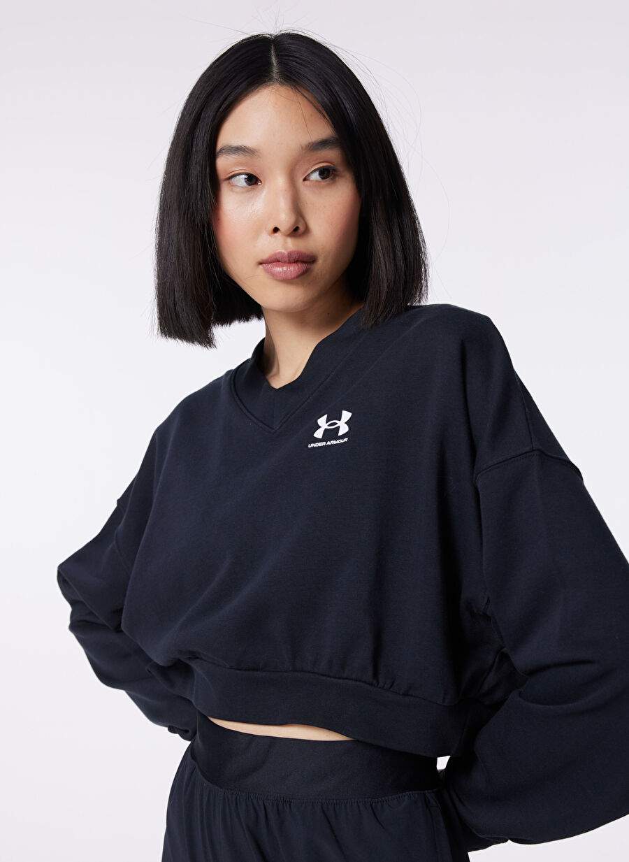 Under Armour 1382738-001 UA Rival Terry OS Crop Siyah Kadın Bisiklet Yaka Oversize Sweatshirt — صورة المنتج 3 من 5