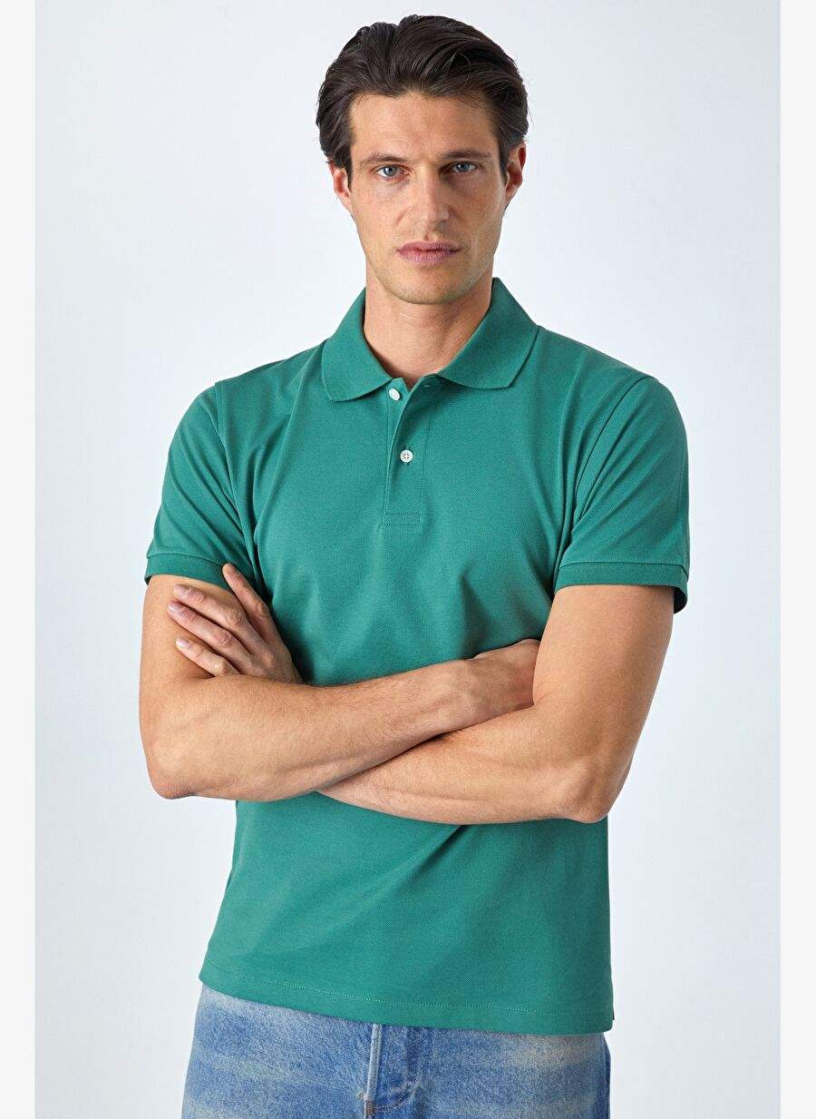 MONAGHAN Erkek Polo Yaka Relaxed Fit Patlı Düğmeli Kısa Kollu Yeşil T-Shirt — Product image 4 of 6