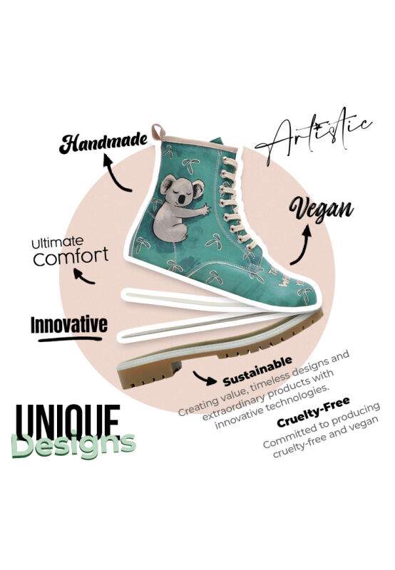 Women Vegan Leather Green Long Boots - Koala Hug Design — Product image 5 of 10