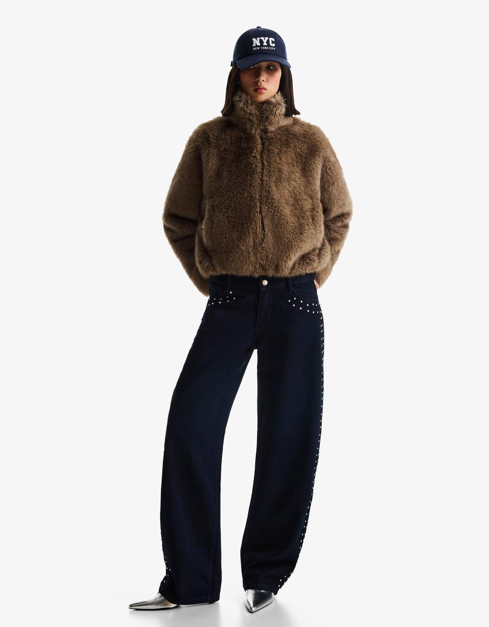 Faux fur funnel neck jacket — صورة المنتج 6 من 8