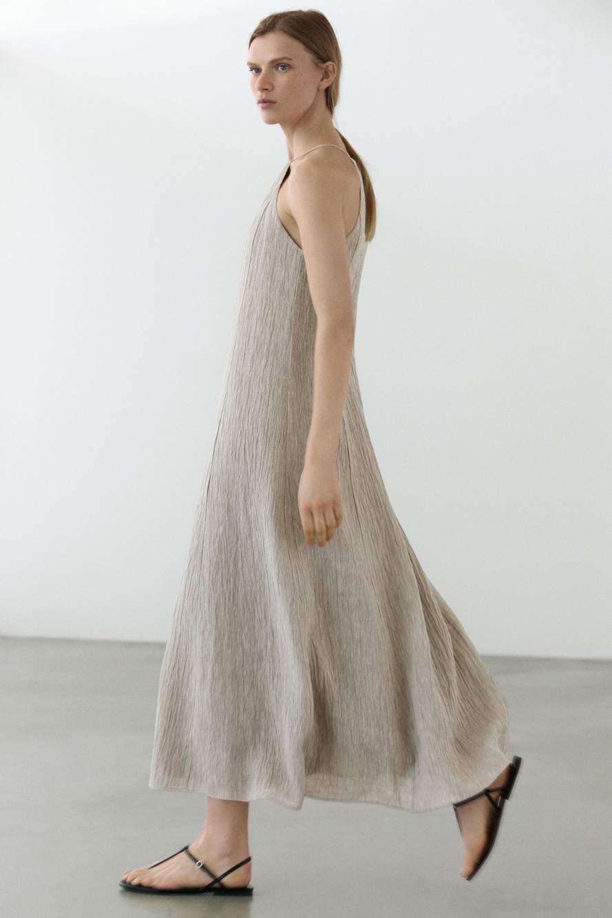 Flowing linen blend dress with gathered neckline — Product image 10 of 14
