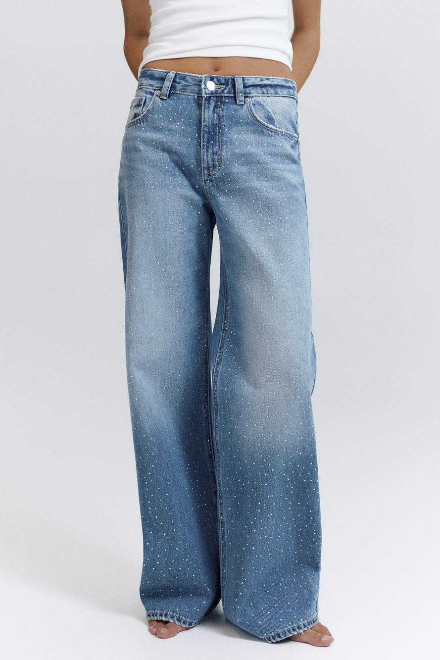Straight-leg baggy jeans with rhinestones — Product image 18 of 38