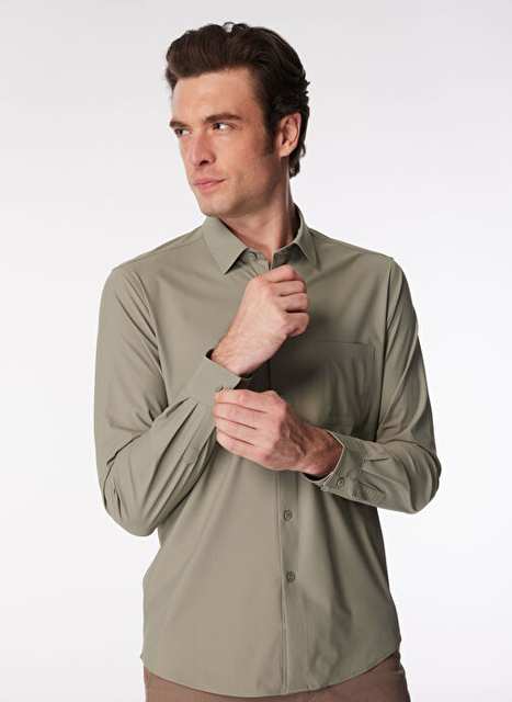 Duno Slim Fit Straight Green Men's Shirt DEMO DEIVA