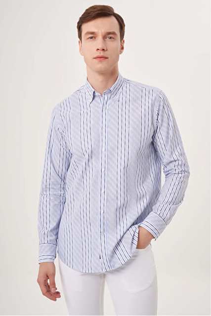 Bisse Erkek Regular Fit Çizgili Spor Gömlek Mavi GM23Y231030_D35