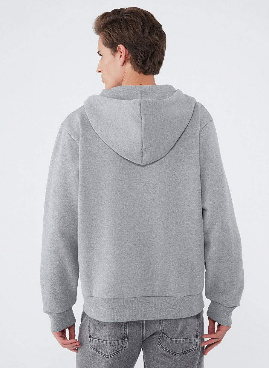 Mavi Kapüşonlu Standart Düz Gri Melanj Erkek Şardonlu Sweatshirt M066979-34686 — صورة المنتج 4 من 6