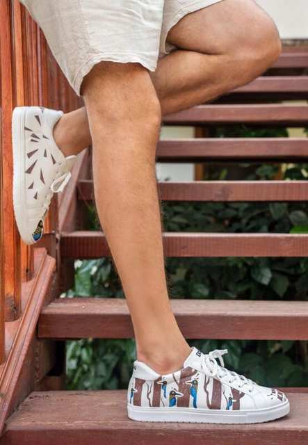 Men Vegan Leather White Sneakers - Knock Knock Design