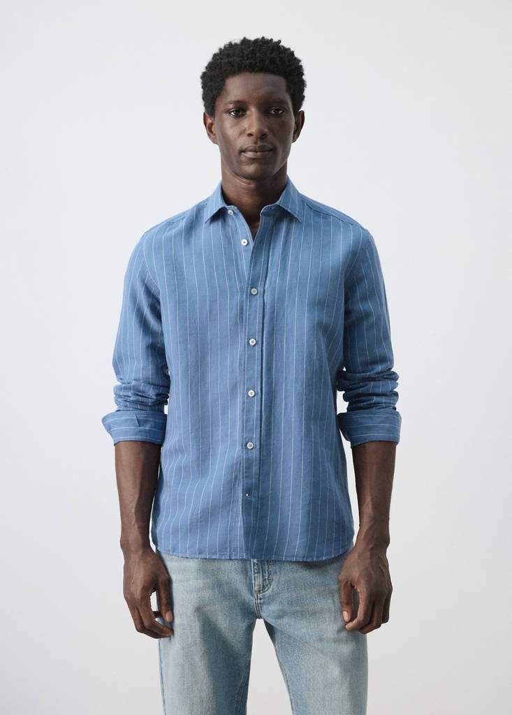 Regular-fit striped cotton-linen shirt — Product image 3 of 26