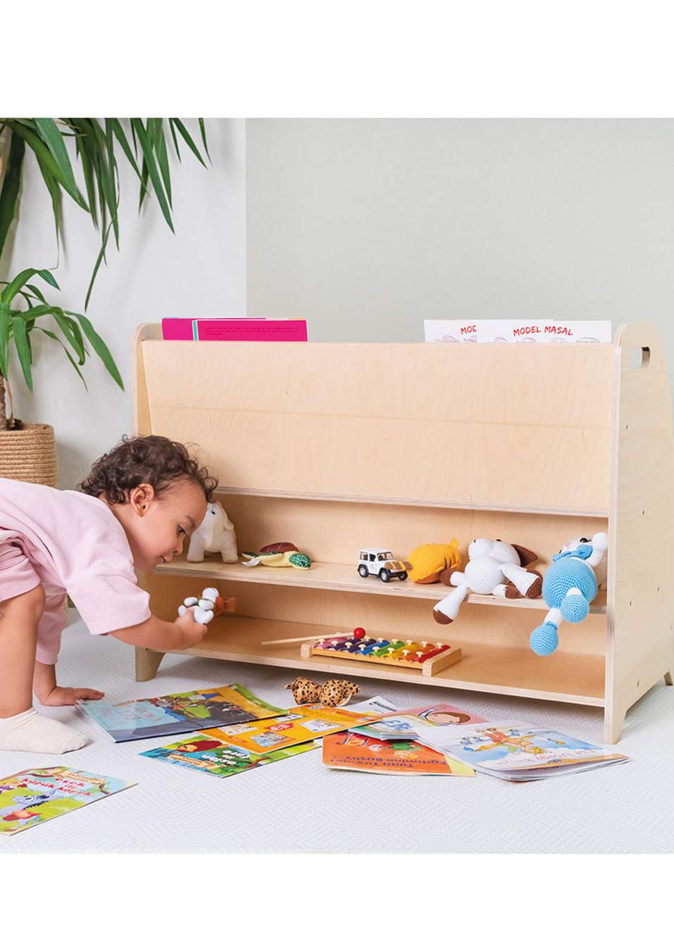 Montessori Huş Ahşap Taşınabilir Açılı Çocuk Kitaplık 60 cm — صورة المنتج 3 من 3