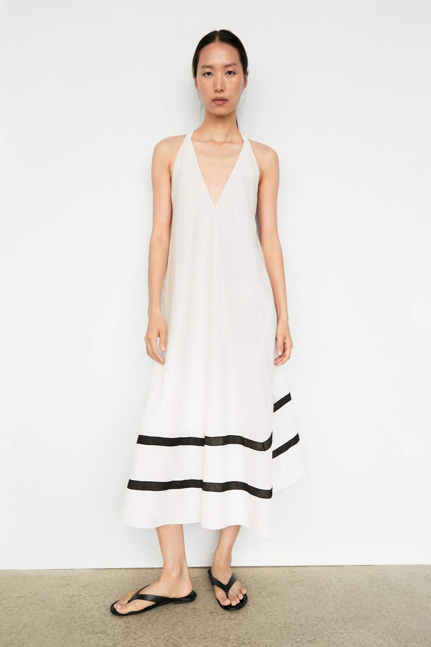 Linen blend midi dress with contrast stripe detail — Product image 9 of 13