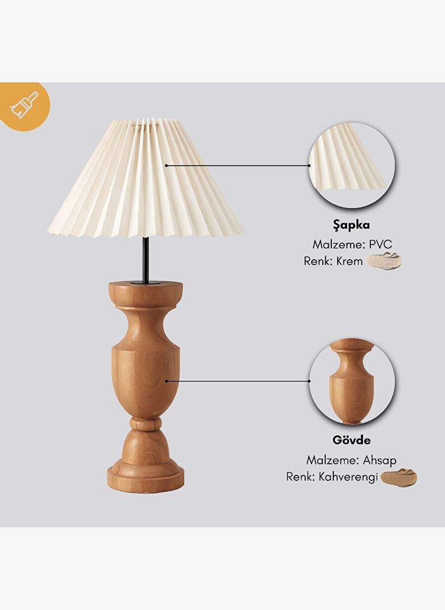 Evara Ahşap Gövde Krem Başlık Dekoratif Abajur — Product image 6 of 6
