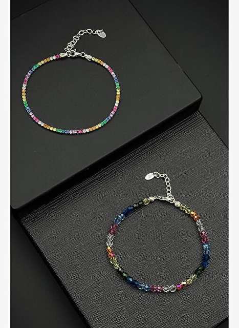 Frnch 925 Ayar Gumus Ve Swarovski Taslzirkon Tasl Cok Renkli Erkek Bileklik Set Frj12424 3424 Ck