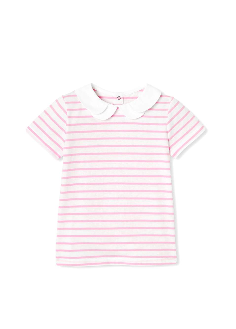 Pink Striped White Polo Collar Short Sleeve Girl T-shirt — Product image 1 of 1
