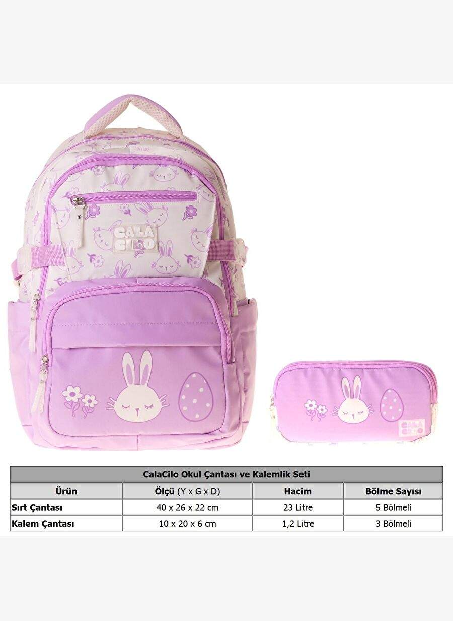 CalaCilo Rabbit Girl Boy Rabbit Printed School Backpack and Pencilling Set - SETTCC-C4041C — Product image 3 of 3