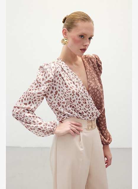 Cruise Patterned Bodysuit Coffee Beige