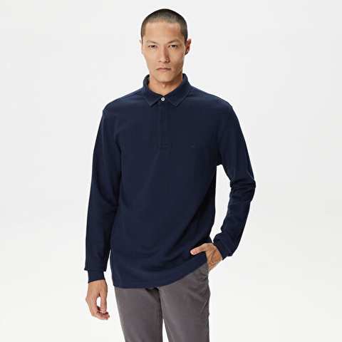Nautica Men's Navy Blue Slim Fit Long Sleeve Polo