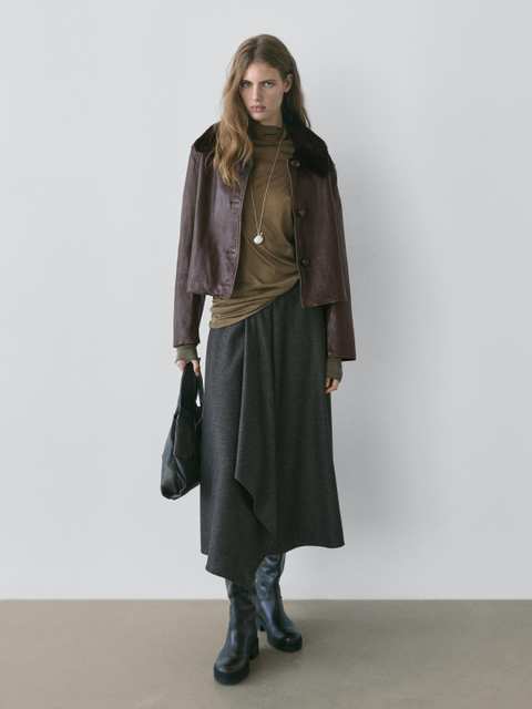 Nappa leather jacket with lambskin collar